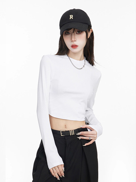 2025 Korean Style New Slim-Fit Long-Sleeve T-Shirt for Women, Winter Short Style, American Style, Slimming, Versatile Inner Layer Top