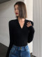 Black V-Neck Long-Sleeve T-Shirt for Women, Early Autumn New Style, High-End Versatile Basic Slim-Fit Inner Layer Top, Trendy