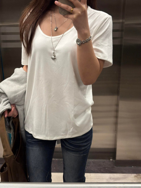 White V-Neck Short-Sleeve T-Shirt for Women, Spring 2026 New Style, Loose Fit, Slimming, Versatile, Relaxed Casual Lazy Top