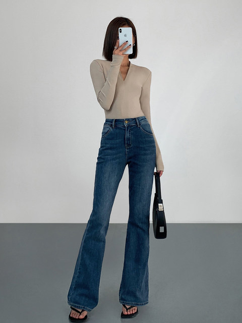 Black V-Neck Long-Sleeve T-Shirt for Women, Early Autumn New Style, High-End Versatile Basic Slim-Fit Inner Layer Top, Trendy