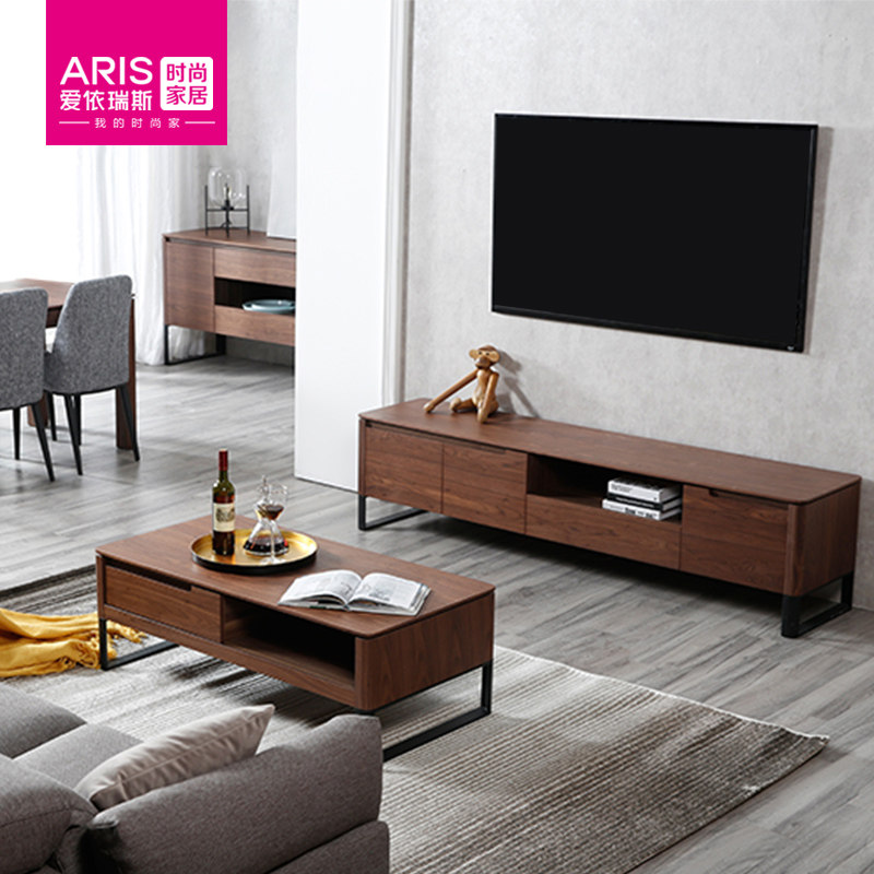 ARIS living room furniture panel furniture long tea table TV cabinet iron foot walnut column 265A