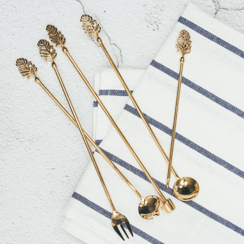 Creative Gift Feather Stainless Steel Long Handle Fruit Label Bottle Mocca Coffee Stirling Rod Dessert Jam Spoon