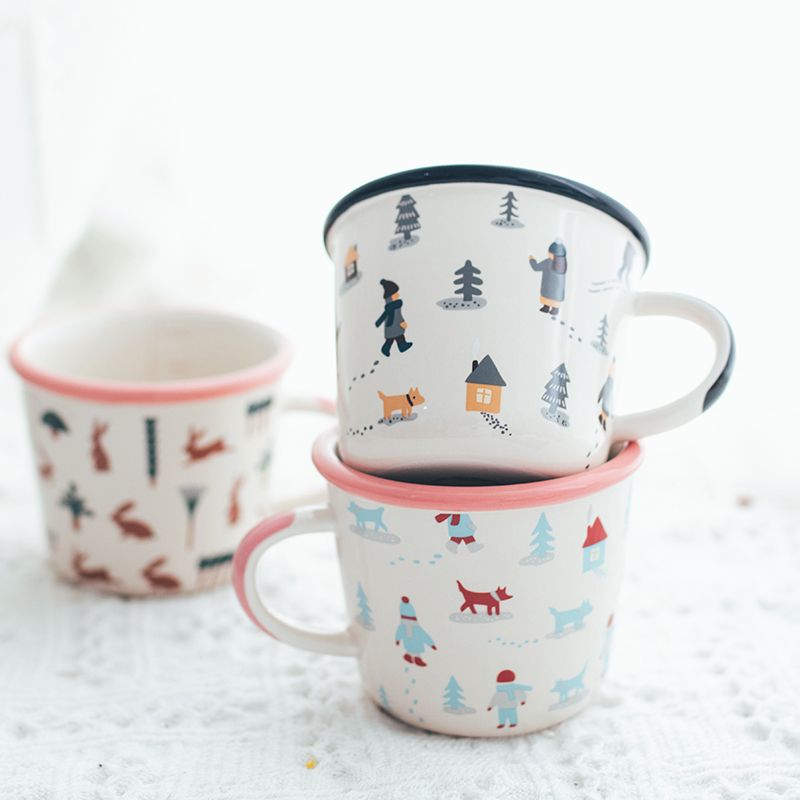 Half-house kids mug cute teenage girl cartoon ceramic milk coffee cup creative gift couples breakfast water cup