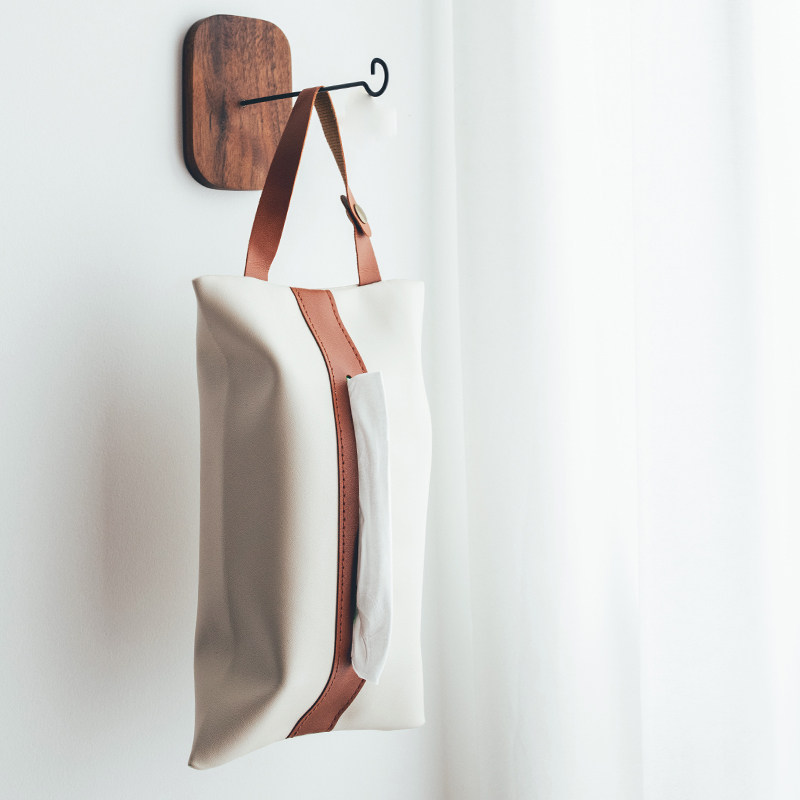 Half house light luxury car tissue set bathroom living room tea table leather hanging drawer box mask tissue storage bag