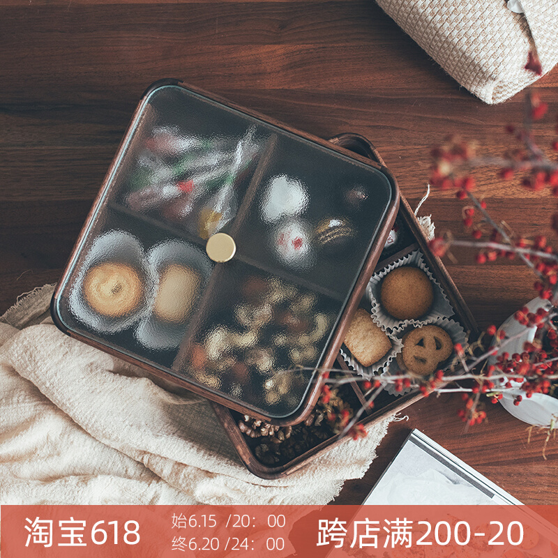 Half Residence Black Walnuts Solid Wood Nut Tray Living Room Tea Table New Chinese Meditation Double Layer With Lid Divided Snack Dry Fruit Tray