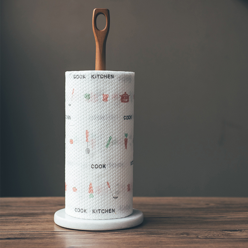 Nordic kitchen paper towel holder vertical solid wood marble base punch-free desktop creative Japanese oil-absorbing paper roll toilet paper holder