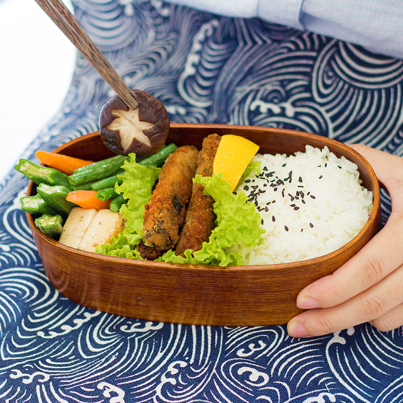 Double-layer bento box Japanese-style wooden student white-collar portable lunch box sushi box dried fruit box picnic box retro