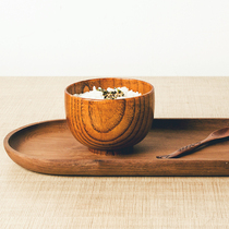 Japanese vintage handmade natural tree lacquer jujube wood whole wooden Children Baby anti-drop anti-hot soup bowl rice bowl