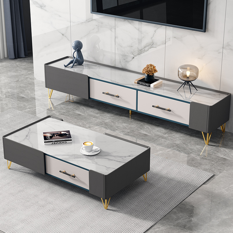 Nordic light luxury slate TV cabinet tea table combination living room furniture Nordic minimalist Italian bright slate countertops