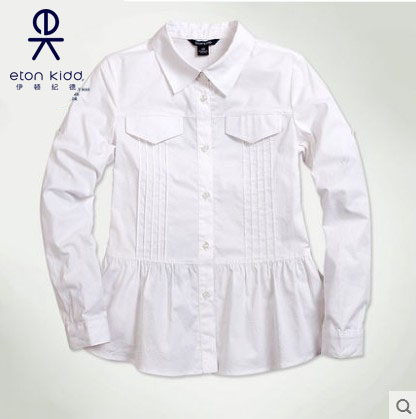 Eaton Kidd School Uniform White Shirt Toothpick Pleated Pull-up Long sleeve Girls Shirt 15C276 277