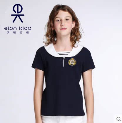 Eaton Gide school uniform short-sleeved T-shirt navy collar children's suit college style short-sleeved top summer new 15T210