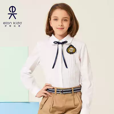 Eaton Gide school uniform girls white cotton long sleeve shirt primary and secondary school students girl shirt bow 17C255
