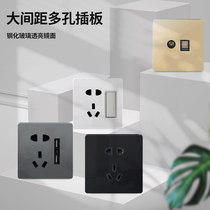 Switch socket set panel open five holes porous with USB wall 86 household gold tempered glass set