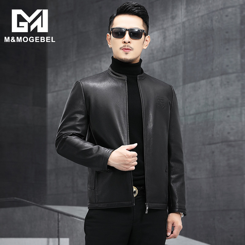 Men's leather slim leather leather leather Men's Haining leather first layer Deerskin short jacket Slim jacket stand collar