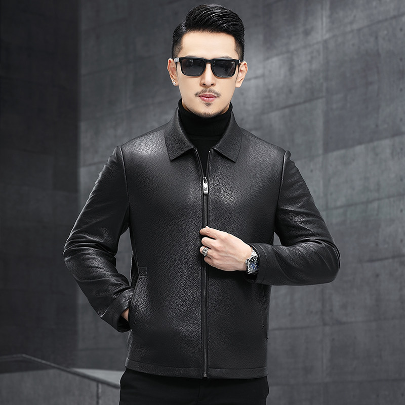 New men's leather first layer deerskin jacket leather leather Haining leather lapel jacket casual thin leather