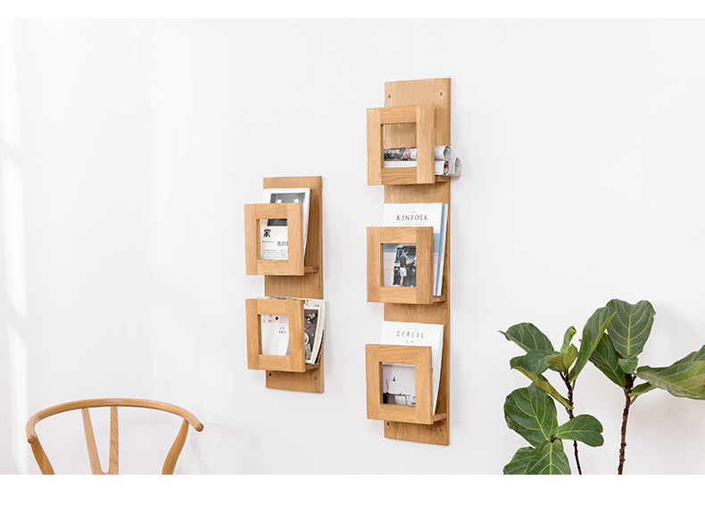 Inman sồi gỗ rắn tường lưu trữ giá rack hình ảnh cuốn sách dữ liệu khung tường tạp chí rack kệ báo - Kệ kệ sách gỗ 5 tầng