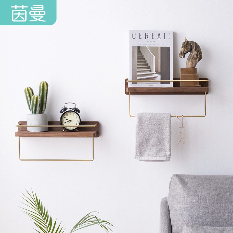 Inman solid wood shelve towel rack linen black walnut wood brass hanging rack Makeup Room Rack Bathroom toilet