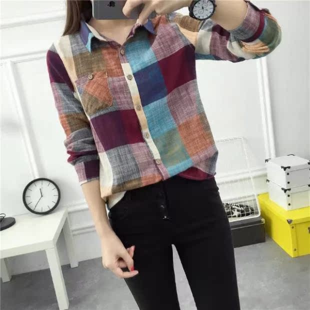 Mùa xuân và hè 2018 phiên bản mới của Hàn Quốc với kích thước lớn rộng rãi cotton và áo sơ mi kẻ sọc nữ dài tay hoang dã mỏng chạm đáy áo thủy triều ao so mi dep