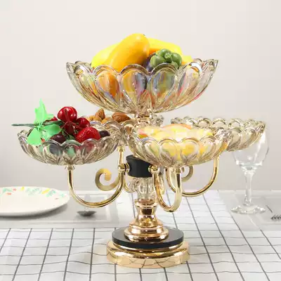 European-style light luxury black gold five-grid double-layer high-foot fruit plate large capacity easy to clean household living room coffee table decorative fruit plate