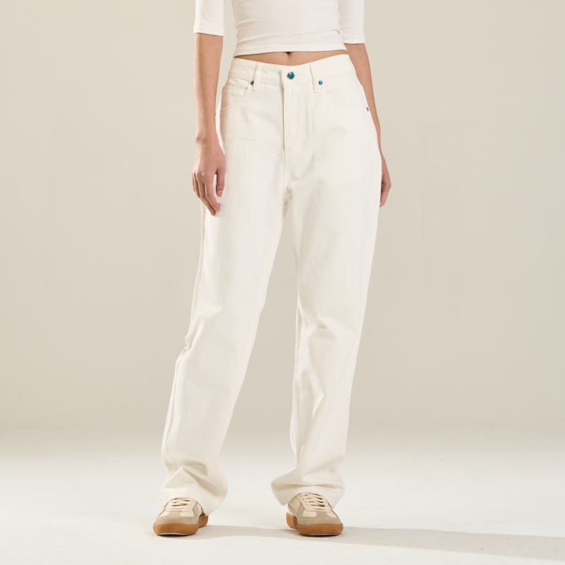 24H7Online American-Style White Washed Versatile Jeans Loose Straight High Street National Trend Casual Pants for Men and Women