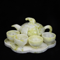  Jade Natural jade Lantian Jade Teapot Teacup Tea set Household set Guagua Lai Cai tea set ornaments