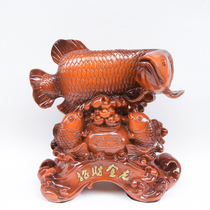  Lucky golden dragon wood root tree carving fish ornaments Imitation mahogany carving solid wood ornaments Home accessories Living room ornaments