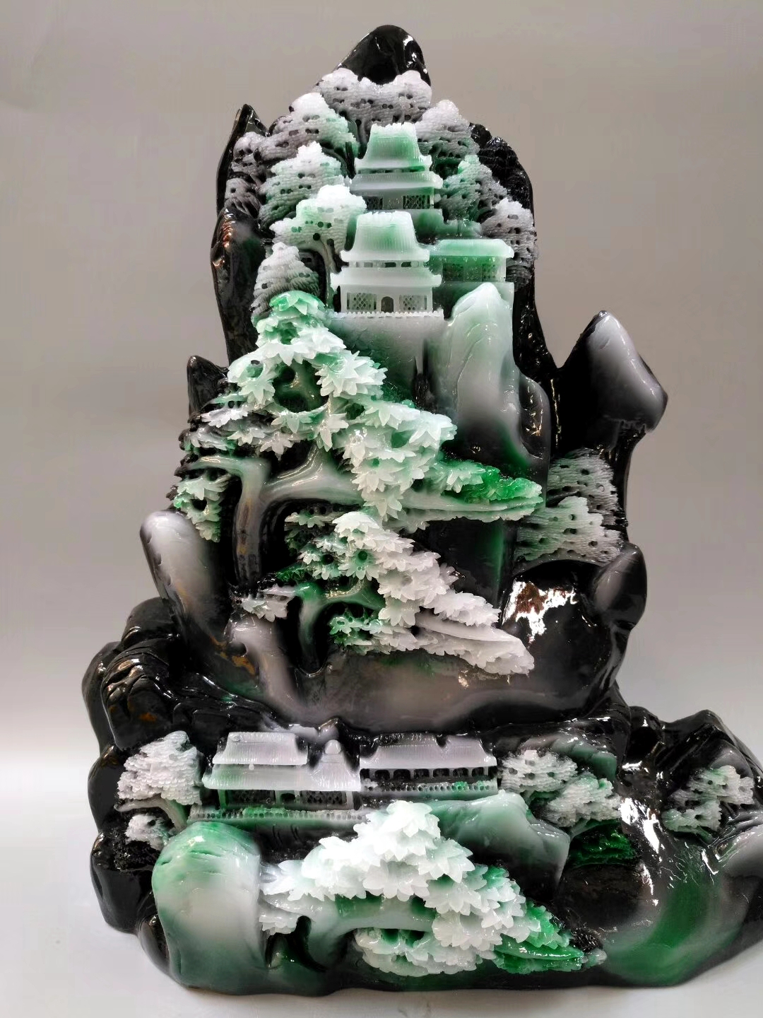 Natural imitation jade greeting guest pine solo mountain jade pendulum piece large stone jade carving jade carved jade stone sculpted jade jade