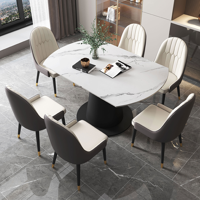 Bright surface rock plate dining table and chair combination simple modern minimalist home small apartment retractable square table to round table western dining table