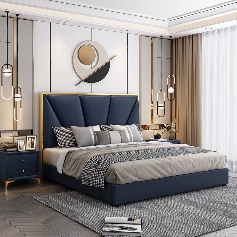 Leather bed 1 8 meters light luxury American style solid wood bed INS simple modern storage tatami wedding bed Internet celebrity 1 5m bed