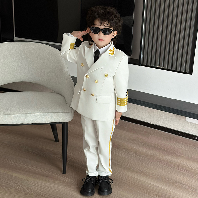 Kindergarten Children's Captain and Flight Attendant Costume Role-Playing Uniform Set, Spring and Autumn Style, Boys' Navy Performance Costume Kindergarten Children's Captain and Flight Attendant Costume Role-Playing Uniform Set, Spring and Autumn Style, Boys' Navy Performance Costume