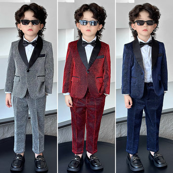 Little Host Boy's Suit Set, Shiny Children's Suit, Flower Boy's Formal Wear, Boy's Piano Performance Outfit