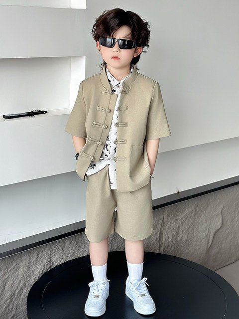 Children's Chinese suit linen thin boy's dress Tang suit Chinese style boy's tunic suit Liuyi hosting performance clothing