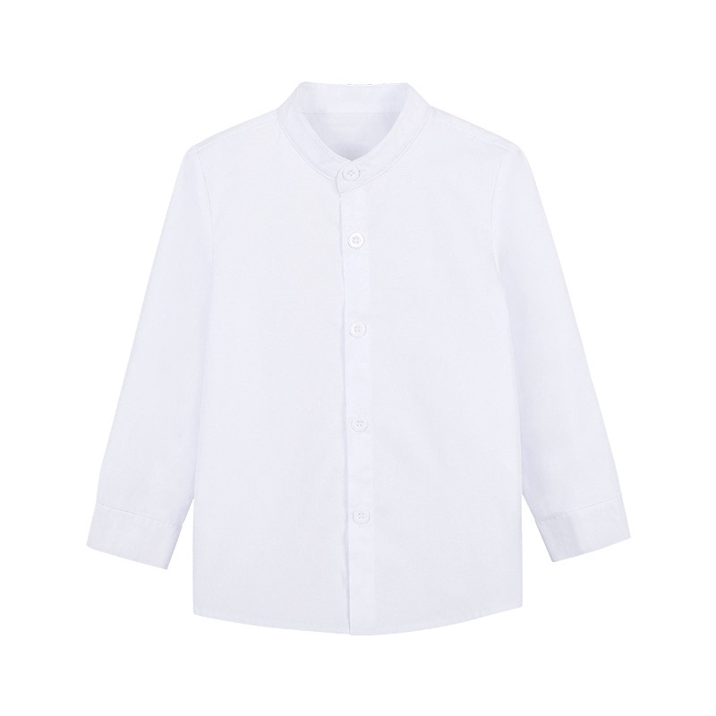 Boys' Shirts 2024 Spring and Autumn New Style Kidsren's Stand-Up Collar White Long-Sleeved Shirts British Style Boys' Performance Costumes