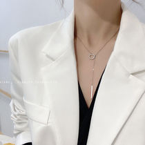 Circle zircon necklace women choker ins simple pendant sweater chain accessories 2021 New Tide sweater chain