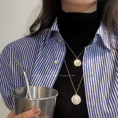 Letter coin collarbone necklace female tide Net red light luxury minority sweater refining long version Joker simple ins cold wind