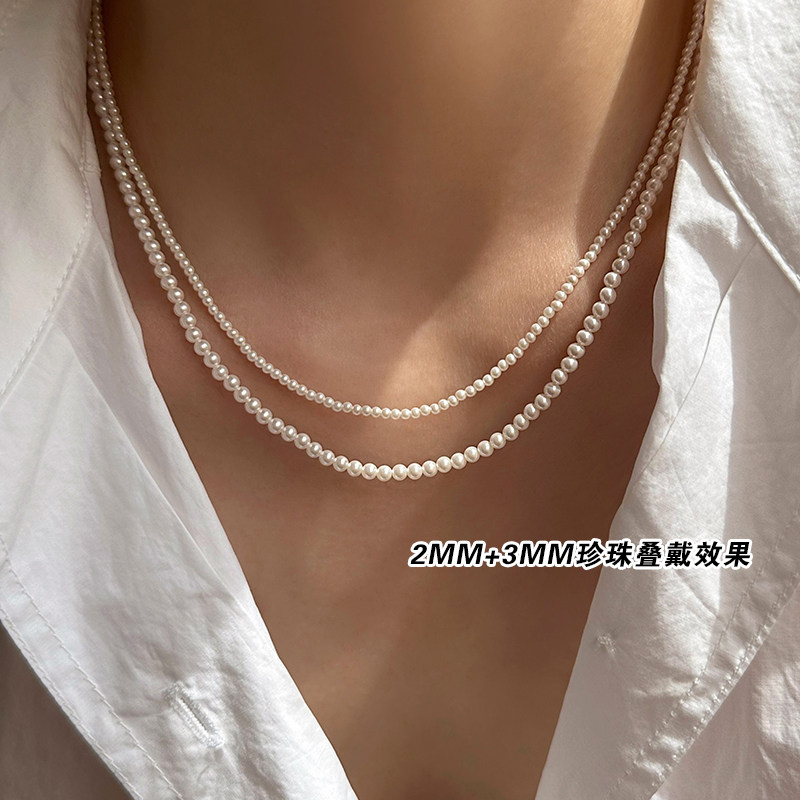 2mm Positive Round Home Pearls Necklace Woman Light Lavish Crowdabby Small Rice Grain Lock Bone Chain Superior Sensual Necklace Accessories-Taobao
