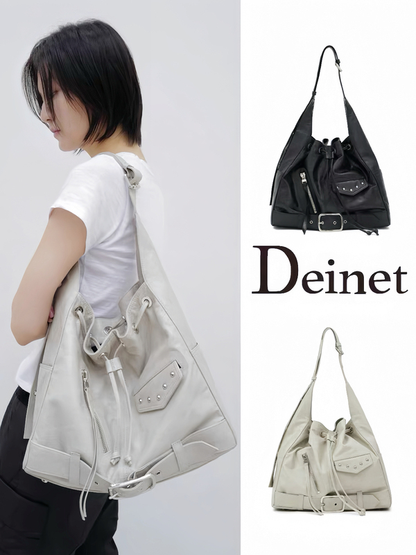 Korean Niche Deinet New Rivet Drawstring Tote Bag Single Shoulder Crossbody Belt Buckle Large Capacity Biker Bag Korean Niche Deinet New Rivet Drawstring Tote Bag Single Shoulder Crossbody Belt Buckle Large Capacity Biker Bag