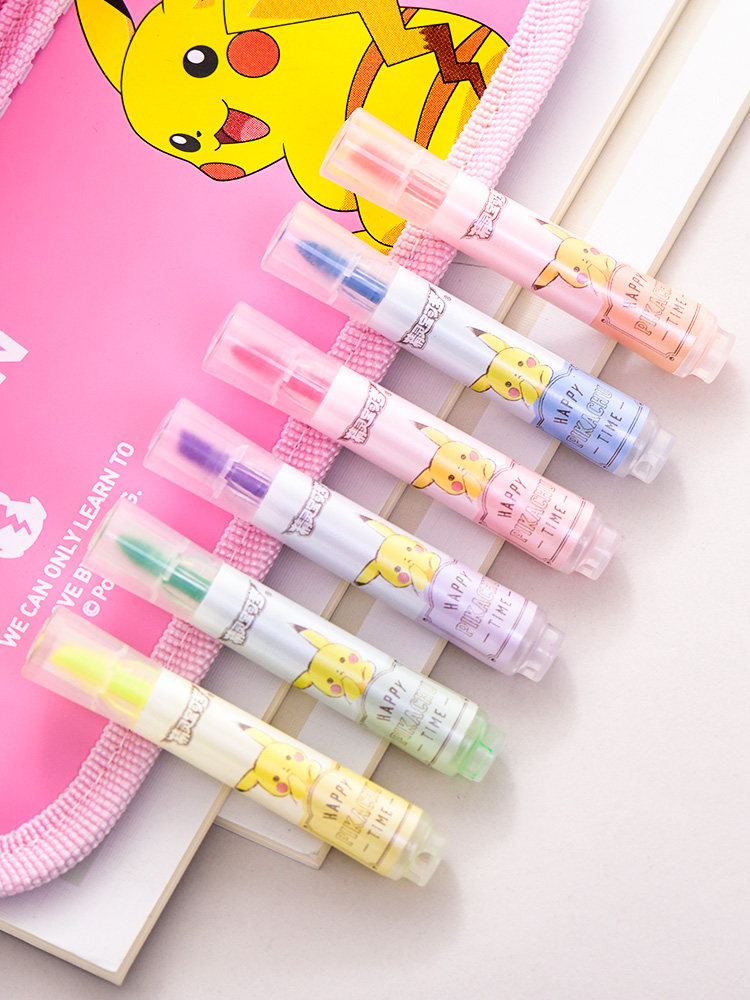 Deli Pixie Pokémon Pikachu Highlighter Candy 6-color single-head draw focus painting set Mark student office mark marker pen