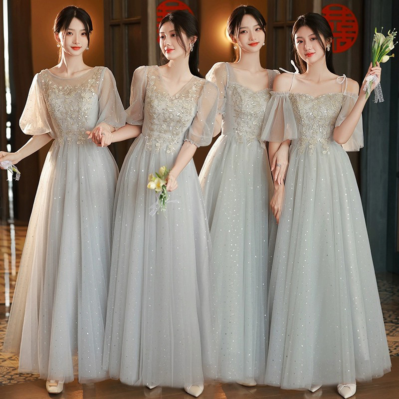 Gray Stunning Bridesmaid Dress with Tulle Skirt, Ethereal and Unique, 2026 New Style, Can Be Worn Casually, Sister Group Dress, High-End Feel