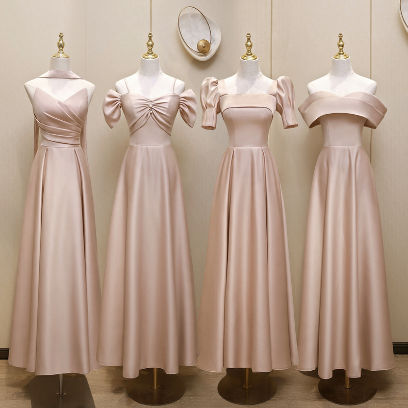 Beautiful Pink Bridesmaid Dress 2026 New Summer Satin Sister Group Bridesmaid Dress Niche High-End Engagement Dress