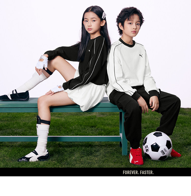 PUMA彪马童装2026新款儿童长袖T恤简约时尚条纹圆领运动T7打底衫 — 5