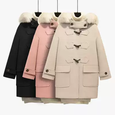 mularsa 2020 long version of horn buckle hooded fur collar coat women fashion vintage autumn winter woolen coat