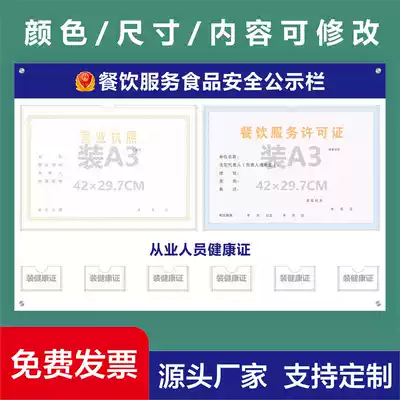 Food certificate business safety bulletin board business license information frame display board catering license bulletin board hanging wall