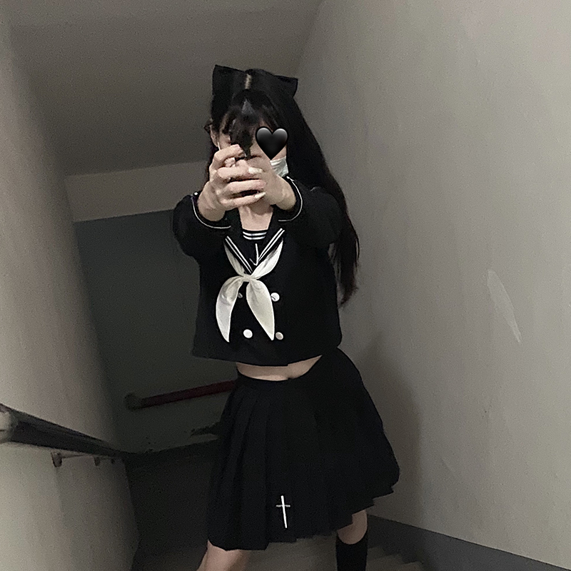 Bad jk summer suit full set of spring and autumn uniform skirt orthodox version Japanese girl dark black cool trendy black