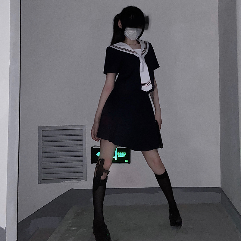 Uniform jk skirt suit full set of women's summer clothes spring and autumn bad style small Japanese school for navy blue