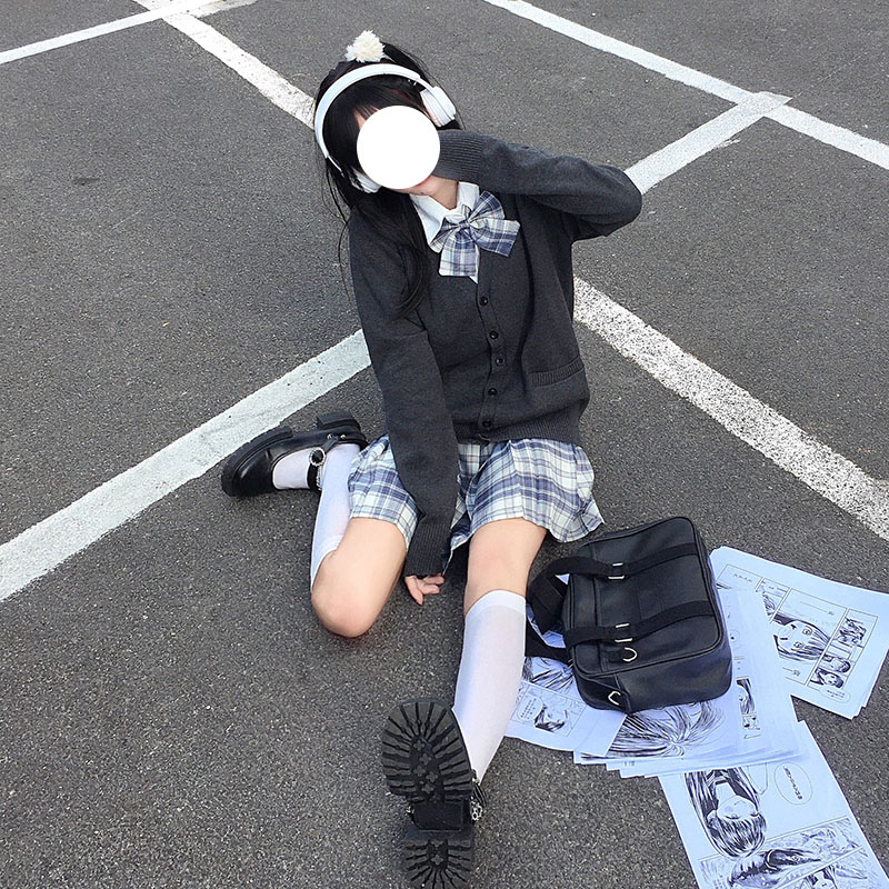 jk sweater cardigan coat knitted uniform long-sleeved college style dark gray Japanese early autumn winter loose all-match