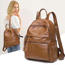 Hong Kong leather shoulder bag womens 2020 new fashion Korean edition travel large capacity fashion versatile soft leather backpack