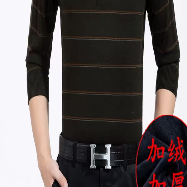 Mùa thu và mùa đông cha trung niên mặc áo thun dài tay chạm đáy áo sơ mi nam trung niên ve áo cộng với áo len nhung nam áo len áo thun nam dài tay