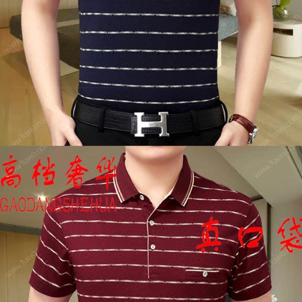 Đàn ông trung niên tay ngắn tay áo thun lụa băng cổ áo trung niên lụa với váy mùa hè áo mỏng phần áo phông nam