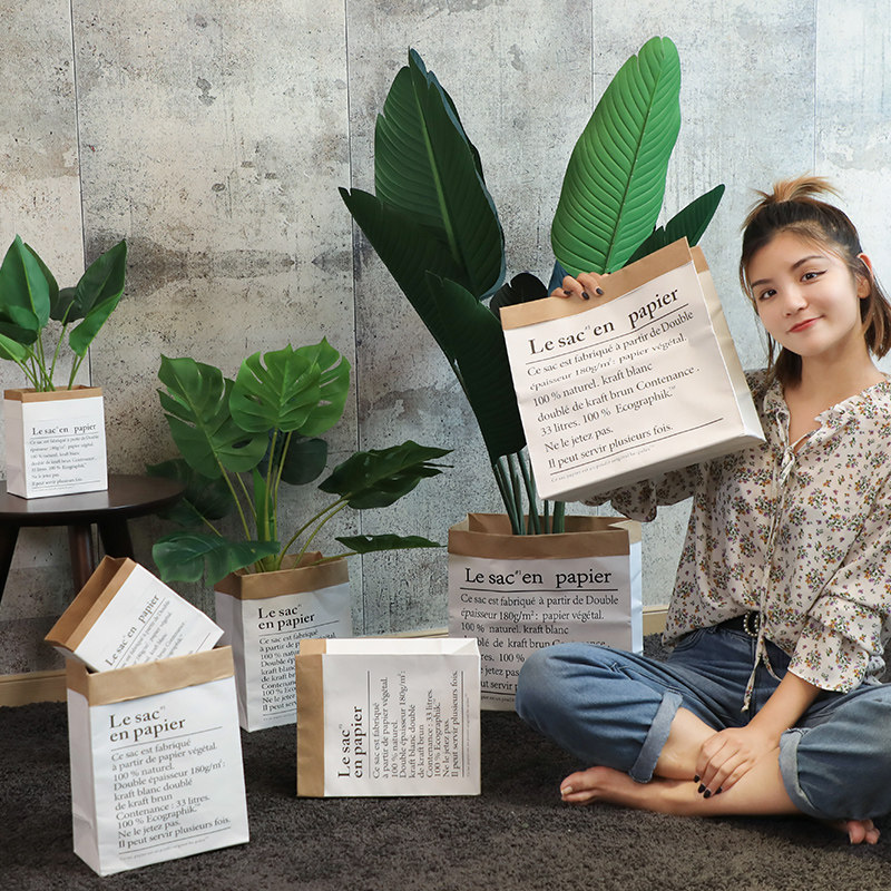 Nordic creative ins kraft paper bags, living room desktop ornaments, indoor home flower arrangements, flower baskets, simple flower pot decorations